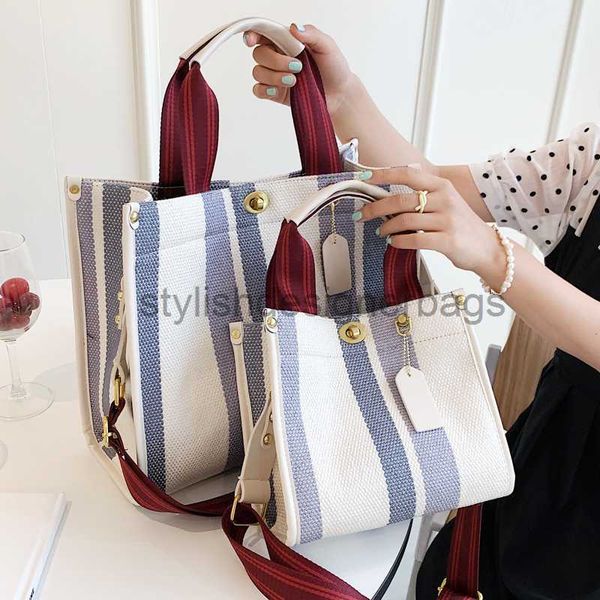 

large casual striped canvas handbag wide strap fashionable texture bag commutingstylishdesignerbags