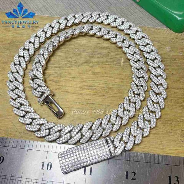 

new design hip hop jewelry 8-20mm 925 sterling silver micro paved vvs moissanite iced out cuban link chain necklace