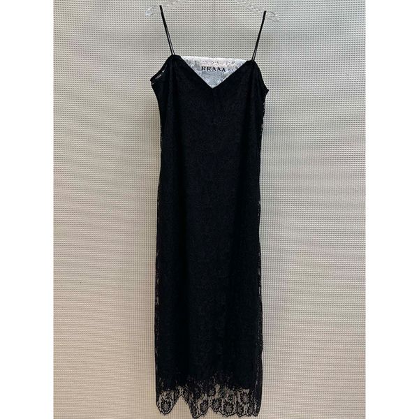 

8.2 fashion letter lace spaghetti strap midi dress women, Black;gray