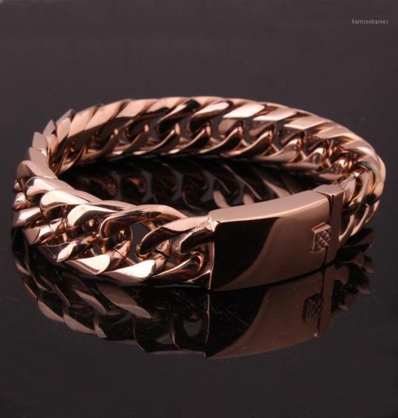 

hop stainless steel chain link double cuban bracelets rose gold color curb bracelet bangles for men jewelry1link6129169, Black