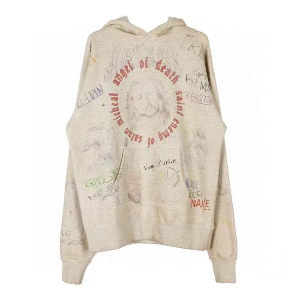 

vintage hoodie men women graffiti holes loose pullover hooded, Black;brown