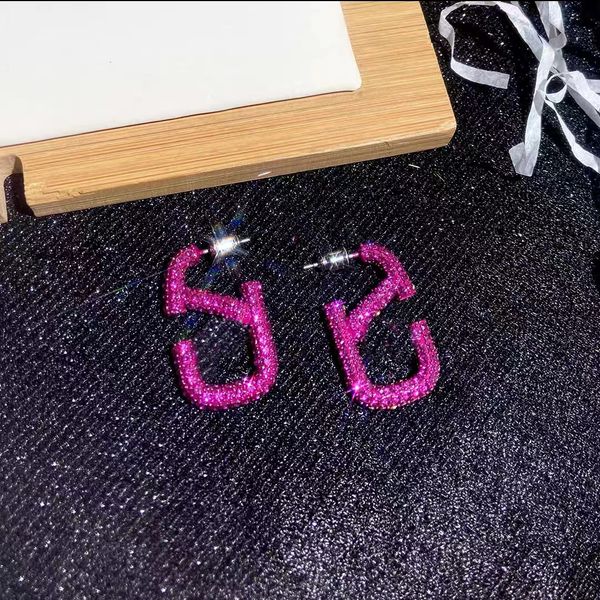 

trend purple full diamond earrings european and american designer brand letter v women's earrings can be large, small and medium size t, Golden;silver