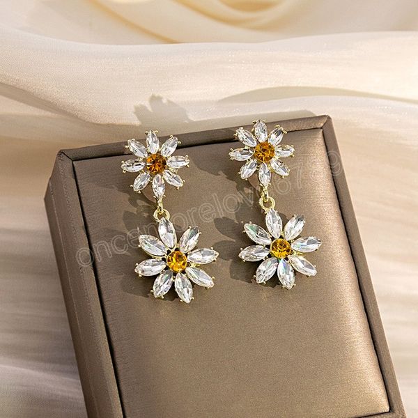 

fashion exquisite rhinestone sun flower earrings for women korean temperament aesthetic dangle earring party wedding jewelry, Silver