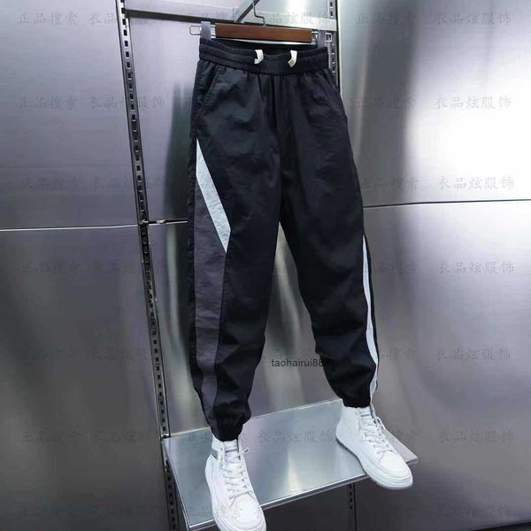 

summer quick drying striped patchwork outdoor leggings sports pants for men's trendy brand loose wide leg casual cropped harlan pants, Black
