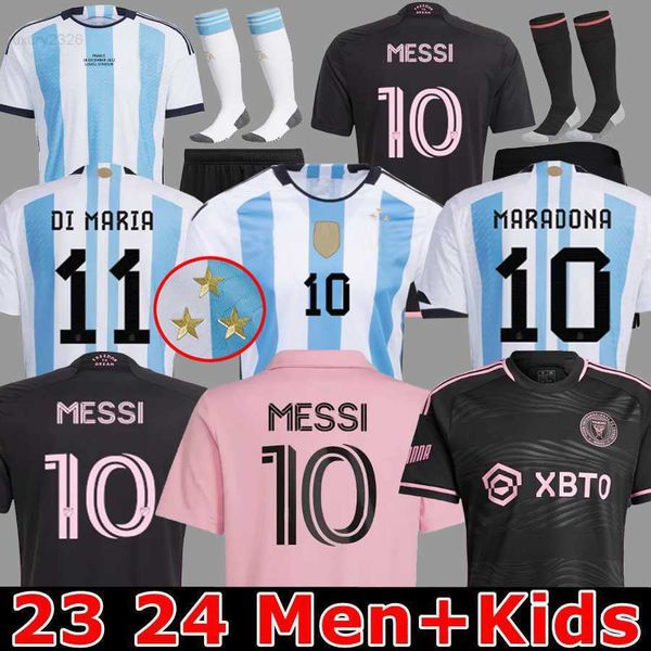 

3 star argentina soccer jerseys 23 24 fans player inter miami beckham player version maradona di maria j. alvarez home away fc men kids foot, White;black