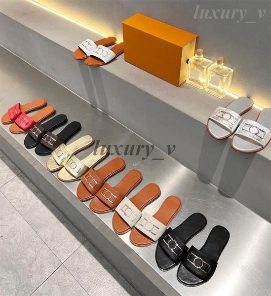 

designer women slippers lock it flat mule letter embroidered printing sandals floral slide summer lady flip flop rubber bottom slipper, Black