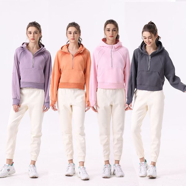 

autumn and winter yoga hoodie scuba womens plus velvet thickening jackets hoodys sports half zipper terry designer sweater cing loose short