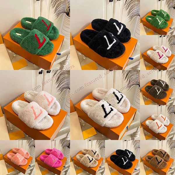 

fur furry slippers womens famous designer sandals winter indoor green pink black white orange wool rubbers slipper slides78