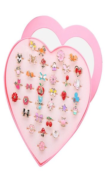 

36pcs colorful children cute adjustable rings sparkle with heart shape display case for kids birthday party favors3504179, Golden;silver