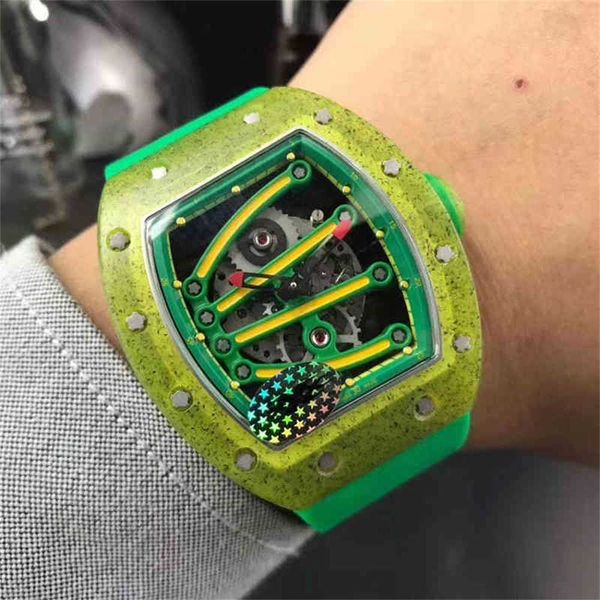 

uxury watch date wine barrel leisure business richa milles watches 59-01 automatic carbon fiber tape mens watch, Slivery;brown