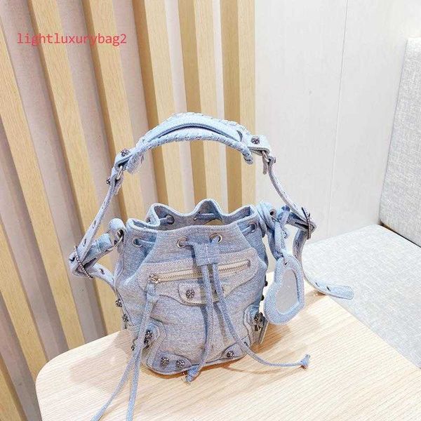 

luxury brand bucket designer denim rivet motorcycle bag crossbody bags for women handbags fashion cowboy shoulder messenger bags ladies smal