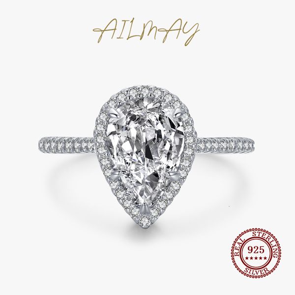 

wedding rings ailmay 925 sterling silver classic luxury 3ct emerald cut sparkling water drop shape cz for women romantic jewelry 230802, Slivery;golden