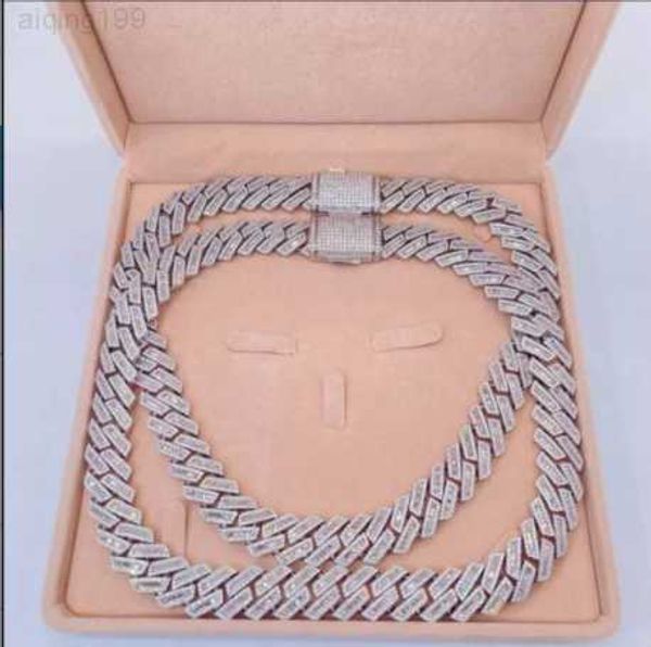 

new design jewelry silver 925 vvs round and baguette moissanite cuban link diamond chain hip hop necklace