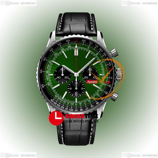 

bls navitimer b01 eta a7750 automatic chronograph mens watch green stick dial black leather strap ab0137241l1p1 super edition reloj hombre w, Slivery;brown