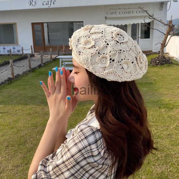 

stingy brim hats 2020 women's plain color knit beret hat ladies french artist beanie beret hats spring casual thin rylic berets for wom, Blue;gray