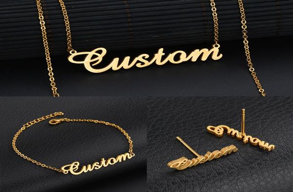 

personalized custom 18k gold plated stainless steel script name necklace charm nameplate necklace jewelry gift chain choker neckla7409485, Silver