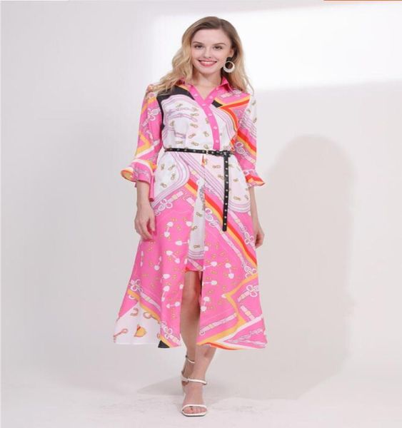

fashion spring and summer 2009 new european and american women039s vneck horn sleeve belt mediumlong irregular antique printe9985781, Black