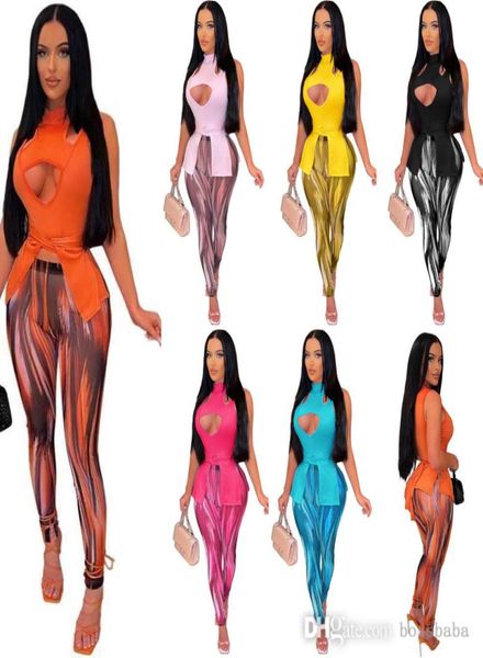 

2022 summer designer womens tracksuits hollowed out printed leggings casual two piece shorts set with lace up clothing sxxl3886425, Gray