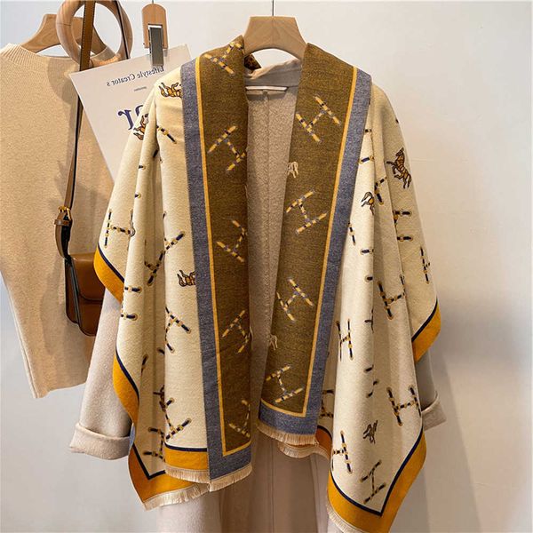 

h scarf women's winter 2023 new versatile and advanced feel imitation cashmere wool double sided mesh red warm neck bn7m, Blue;gray