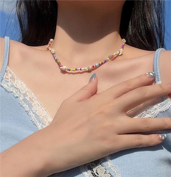 

chokers korean colorful beads necklaces for women bohemian summer sweet beaded conch shell choker fashion jewelry2789814, Golden;silver