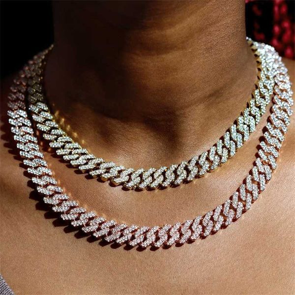 

strands hop bling paved rhinestones cuban chain choker necklace for women 12mm iced out rose gold color prong jewelry 230613, Black