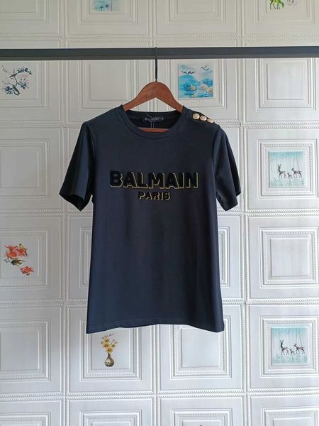 

balman womens designer t shirts printed trendy shoulder tee shirt buckle new letter casual short sleeved cotton t-shirt, White