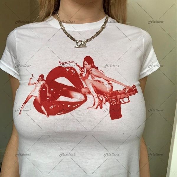 

women's tshirt summer grunge slim y2k vintage graphic baby tee emo cute portrait graphic women's crop short sleeve kawaii harajuku, White
