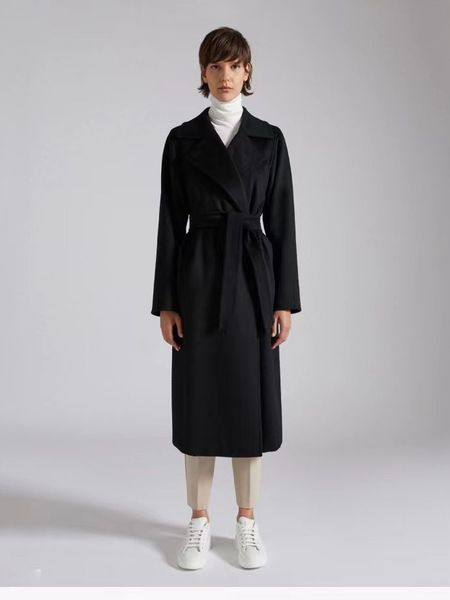 

women's wear designer atelier's new ma 2023 camel wool wool coat with a long cashmere coat, Black