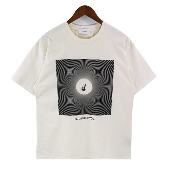 

fog fenggao street fashion brand rhude falling for you tee falling loose cotton short sleeve t-shirt for men and women, White;black