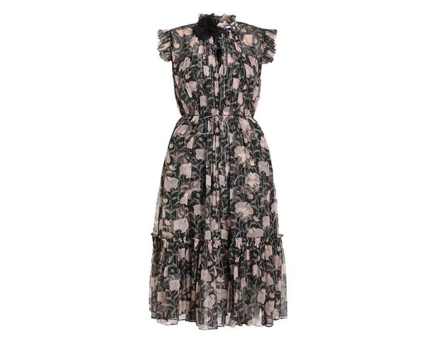 

women vintage dress 2022 designer floral printed slim a-line casual dresses spring autumn fashion office lady elegant party maxi frock787554, Black;gray