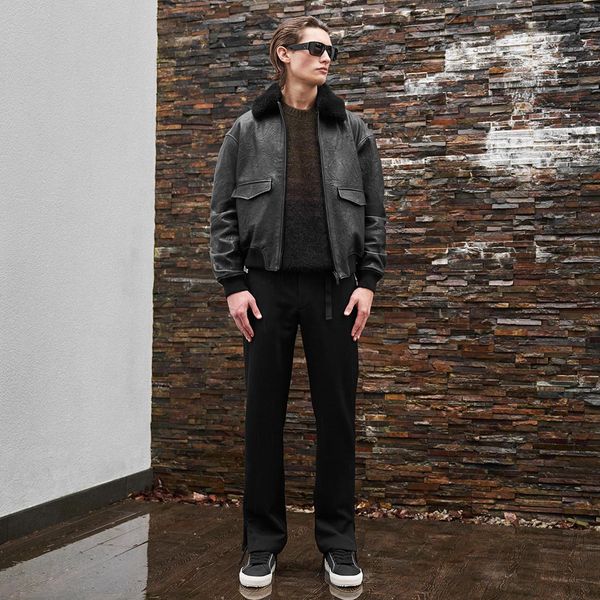 

23fw new leather flight jacket woman men's jackets autumn winter american vintage lamb wool collar coats high end leather classic fashi, Black;brown