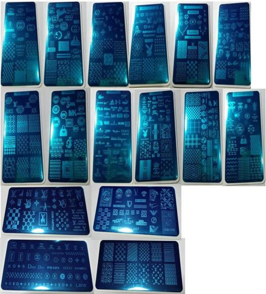 

16pcs luxury brand logo designs nail art stamping plate stamp xl big full french design image stencil transfer polish pri288192545, White