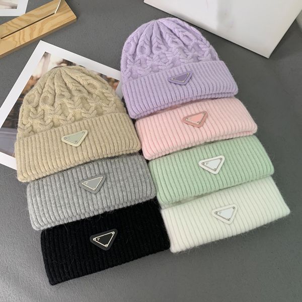 

luxury designer france skull caps inverted triangle rabbit hair beanie warm and cold resistant beanie hat versatile ear protection knitted w, Blue;gray