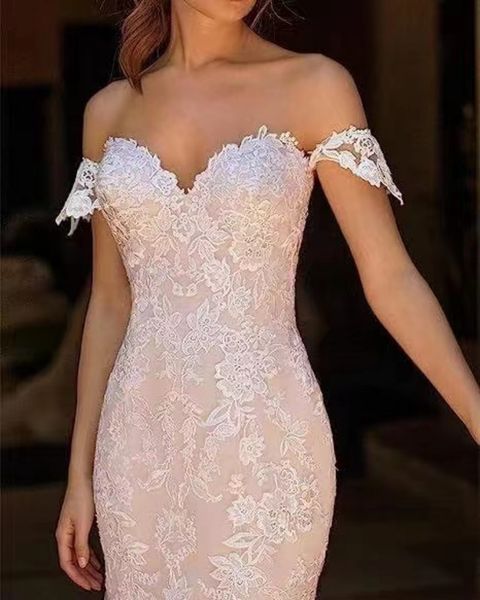 

2023 lace mermaid wed dress deep v-neck mermaid wedding dress boho sleeveless lace appliques bridal gown backless zipper tulle train vestido, White