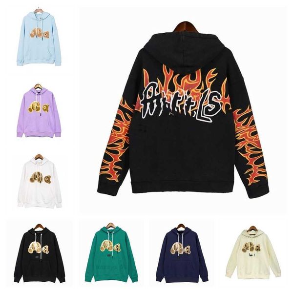 

new autumn and winter couples palm severed head bear drawstring hoodie loose version sky blue hoodie men and women pure cotton wool hoodie, Black