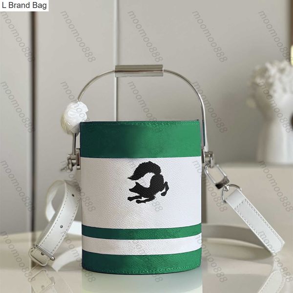 

2023 new 10a tier mirror quality mini can bag womens paint bucket handbag real leather cowhide canvas purse luxury designers crossbody shoul, Black