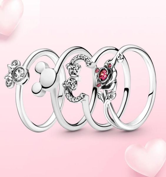 

925 sterling silver rings shining mouse ring jewelry rose ring red fit couple wedding heart original fit ring jewelry making diy gift4898066, Slivery;golden