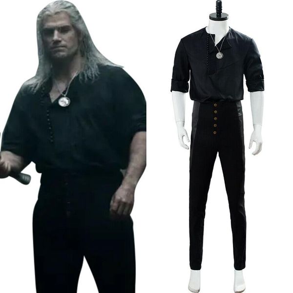 

geralt of rivia cosplay costume necklace casual wear outfit full set268u, Black