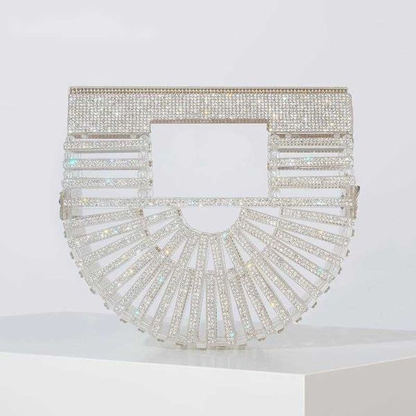 

evening bags mini clear clutch purses women designer chain transparent hollow out half round crossbody wedding party 230427