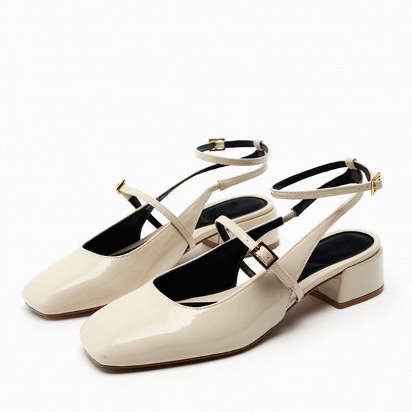 

dress shoes traf summer white mary janes heeled sandals for women squared toe block heel slingbacj shoes black leather heels 230801