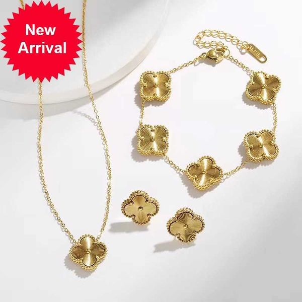 

luxury design gold clover pendant necklace bracelet earring jewelry set for gift, Silver