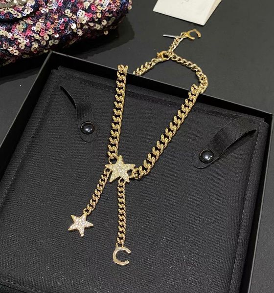 

2023 luxury quality charm pendant necklace with diamond and star shape chain design in 18k gold plated have box stamp ps7400b, Golden