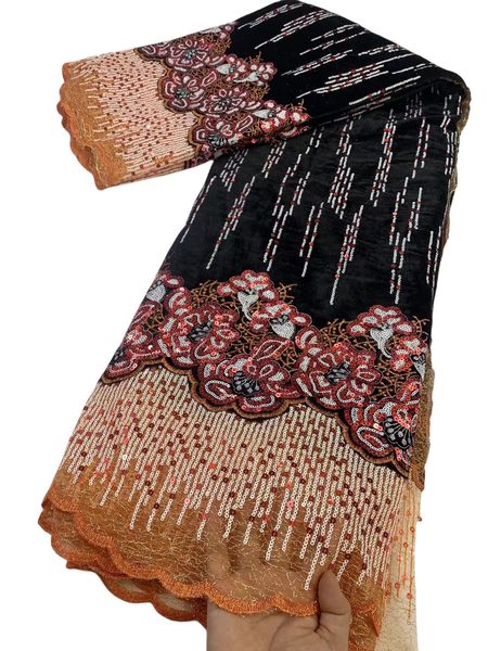 

flannelette african woman lace 5 yards sequins velvet fabric textile female wedding party dress apparel dentelle bride sewing craft premium, Black;white