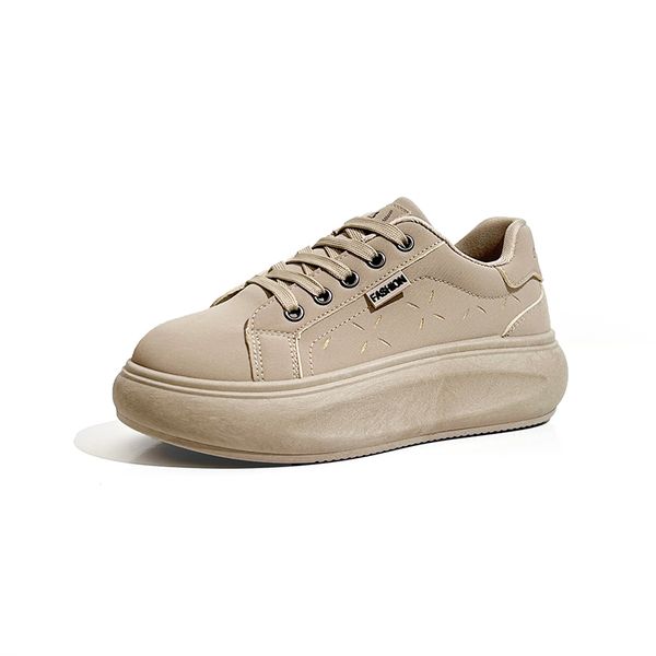 

fashion women designer casual shoes leather platform sneakers woman girls beige yellow grey outdoor womens lace-up flat sports trainers shoe, Black