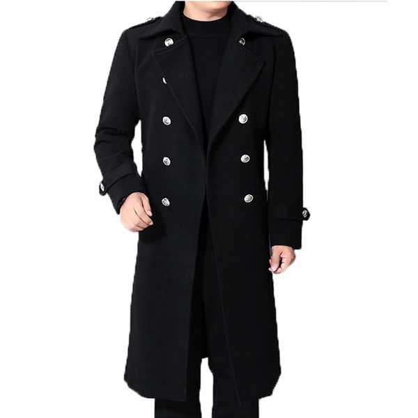 

men's casual shirts long dust coat men winter warm trench woolen cloth coat mens double breasted slim jackets solid business outwear 23, White;black