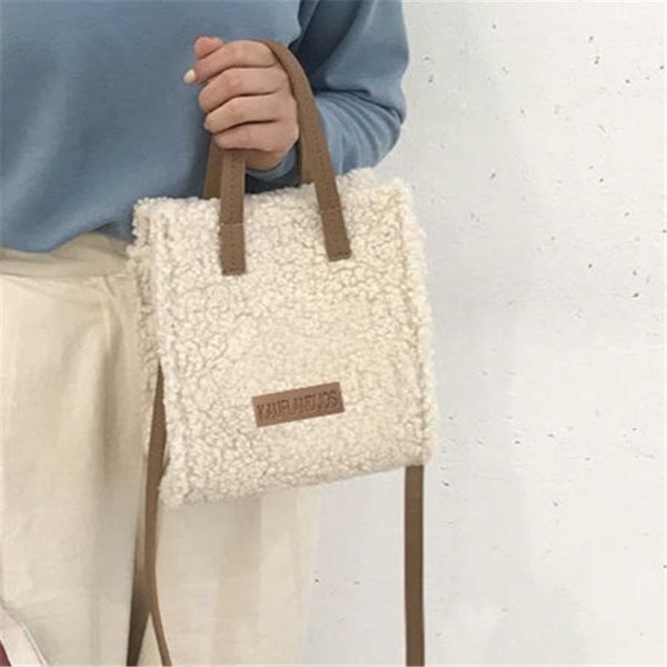 

hbp crossbody bags evening bag women winter shoulder lamb wool warm soft autumn ins square cross body portable casual beige khaki girls prep