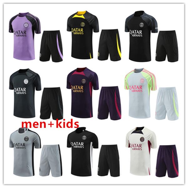 

23/24 psgs tracksuit 2023 2024 paris sportswear men training suit short sleeved suit football soccer jersey kit uniform chandal sweatshirt s, Black