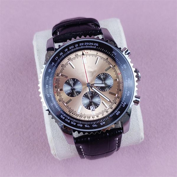 

wristwatches navitimer mens watch smooth leather watchband reloj de lujo luxury gifts exquisite women watches fashion daily dh010 c23, Slivery;brown