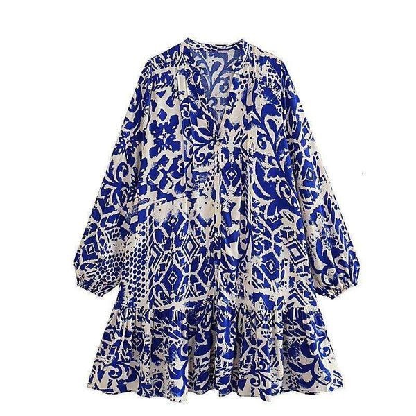 

summer style womens long sleeve blue print short dress, Black;gray