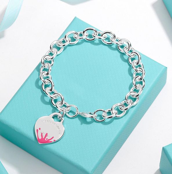 

925 silver love bracelet heart bracelets for women men charm pulseiras famous jewelry bangles stainless steel pink black blue colo5175457, Golden;silver